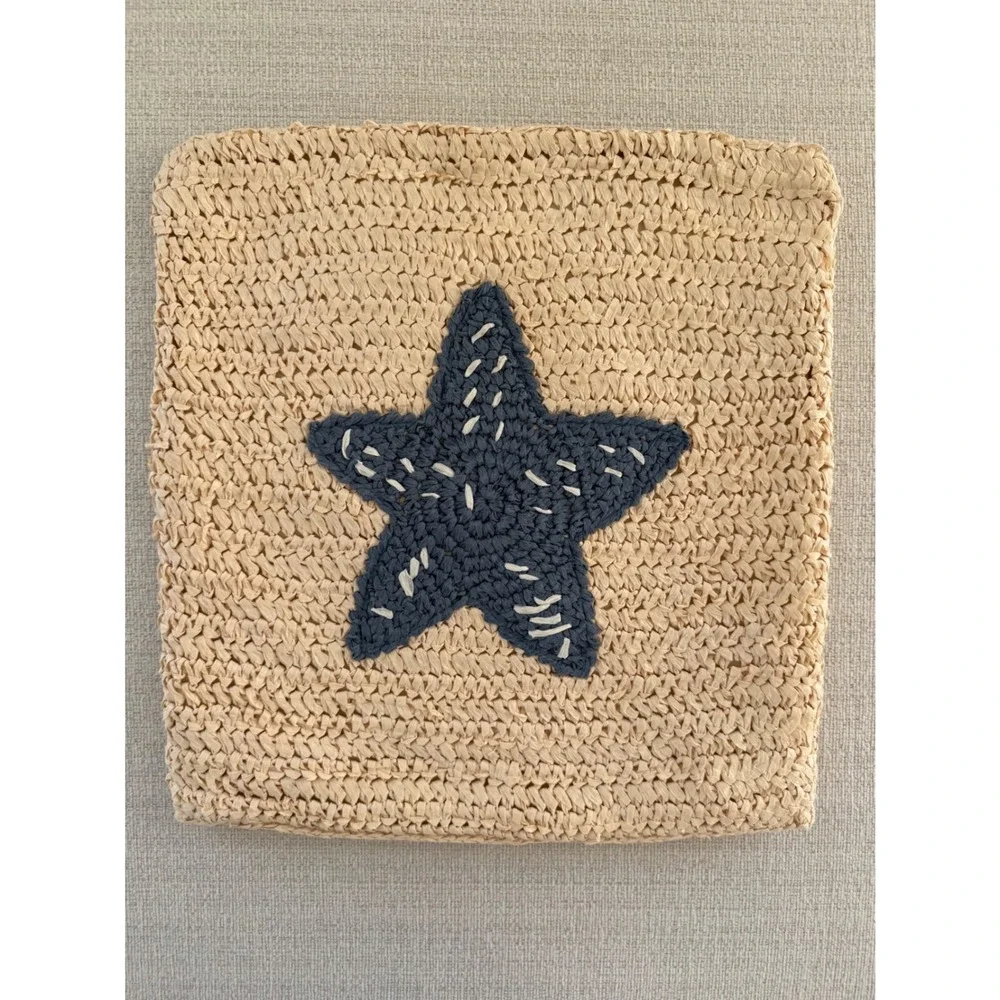NWOT Pottery Barn Woven Blue Star Fish Coastal Accent Throw Pillow Cover Beach